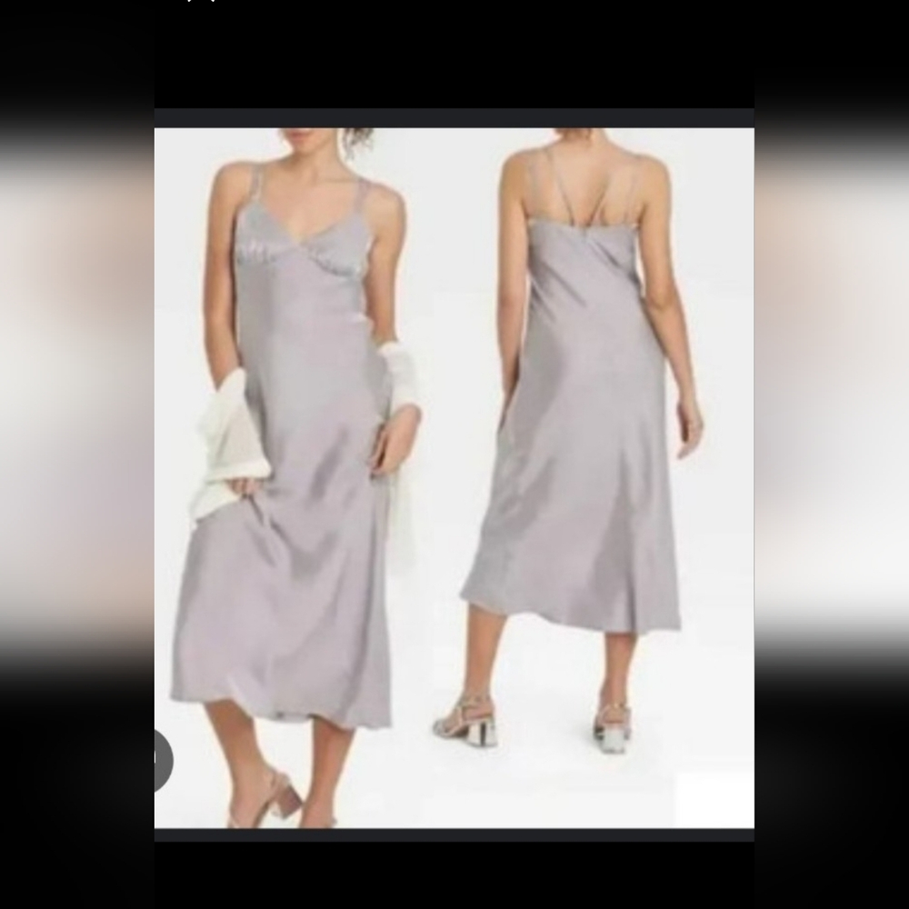 Wild Fable Gray Silver Irredescent slip maxi dress Med-Large